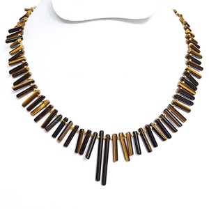 Collar de cuentas de ojo de tigre en forma de barra al por mayor para hombres y mujeres, collar de cuentas de piedra de ojo de tigre amarillo para joyería de moda. - Product Image 1