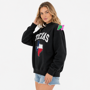 Sudadera de cuello alto negra de invierno para mujer con parche bordado de la bandera de Texas, estilo oversize, informal, 100% algodón polar, ecológica - Product Image 3