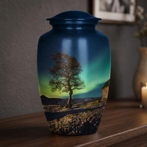 Urne funéraire bleue aurore boréale pour adultes, design personnalisable, capacité 200 lb, durable - Product Image 2