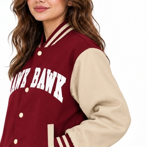 <b>Women</b> Varsity Jacket Two Tone Casual Outerwear Classic Zipper Closure Letter Print Snap Button Striped Ribbed <b>Collar</b> Cuffs - Product Image 6