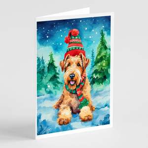 Whimsical Airedale Terrier Tarjetas de felicitación de Navidad Paquete de 8 tarjetas de nota en blanco con sobres A7 Tamaño 5x7 - Product Image 1
