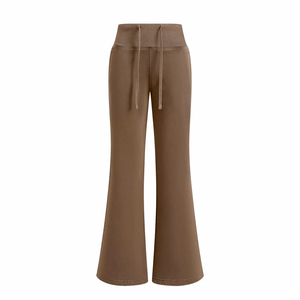 <b>Women's</b> Ribbed Waist Flared Casual Pants Drawstring Side Pockets Comfortable Multi Season Daily Leisure Female <b>Trousers</b> College - Product Image 2