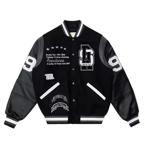 Chaquetas Varsity Personalizadas con MOQ Bajo, Parches de Chenille Bordados, Mangas 100% Cuero, Cuello Alto, Diseño de Parches en la Parte Delantera - Product Image 5