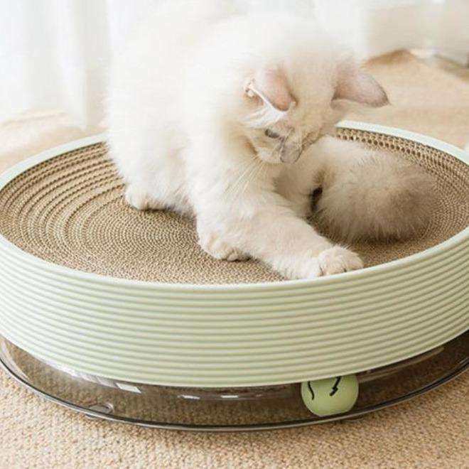 Blue cat scratcher with vertical stripes