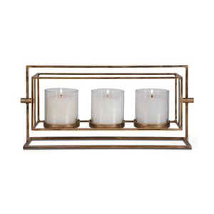 Luxury Antique Brass 3 Cup Metal Candle Holder Geometric Rotating Frame With <b>Clear</b> Glass Hurricanes For Elegant <b>Table</b> Decor - Product Image 4