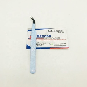 Pinzas de extensión de pestañas con agarre de diamante de acero inoxidable sostenible de alta calidad J Curve Black Baby Blue con punta puntiaguda al por mayor - Product Image 6