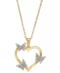Collier avec pendentif cœur ouvert en forme de papillon en diamant (1/10 ct.) t.w.) en argent sterling plaqué or 14 carats, 16 pouces + 2 pouces d'extension |   Macy's - Product Image 1