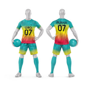 Conjunto de Camiseta y Pantalones Cortos de Fútbol para Hombre, 100% Poliéster, con Impresión por Transferencia de Calor Personalizada, Logotipo Frontal, Tejido Transpirable de Secado Rápido, Personalizado para Equipos - Product Image 1