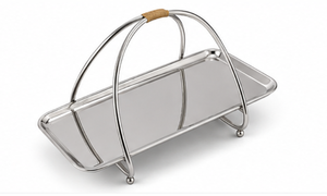 Elegante Bandeja de Servir de Metal Plateado con Asas Arqueadas y Patas Elevadas, Plato Rectangular de Lujo para Comida, para Mesa de Buffet - Product Image 3