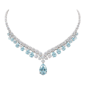 Luxury Yellow Gold Plated Diamond <b>Necklace</b> with Pear Cut Fancy <b>Blue</b> Diamonds IGI Certified Women's Wedding Party Jewelry - Product Image 4