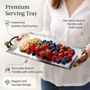 Plateau de service décoratif en métal martelé avec poignées sculptées en forme de grenade, plateau élégant pour la maison, la cuisine, la table à manger, centre de table - Product Image 2