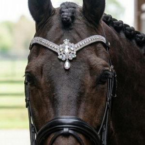 Tiare de luxe élégante en cristal transparent, couronne en V, frontale de cheval, bride de dressage en cuir rembourrée faite à la main, équipement d'équitation OEM - Product Image 2