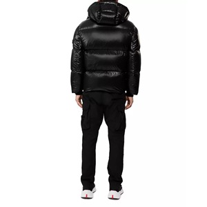 Veste matelassée à capuche pour homme, noire unie, rembourrée de duvet, coupe-vent, décontractée, pour l'hiver, coupe classique, fermeture éclair - Product Image 6