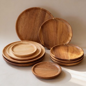 Assiette de service en bois, design classique, écologique, en bois d'acacia, assiettes à steak, plats et assiettes pour les occasions festives - Product Image 2