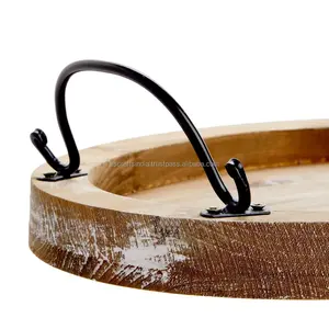 Plateau de service fait main rustique écologique décoratif en bois de manguier de qualité supérieure poignées en métal pour plateau marron clair pour un usage domestique - Product Image 2