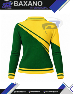 เสื้อสเวตเตอร์ไหมพรมสีเขียวเหลืองสำหรับผู้หญิง แบรนด์ Chi Eta Phi แบบสั่งทำพิเศษ แขนยาว คอวี แต่งสีตัดกัน พร้อมลายปักตราสัญลักษณ์ - Product Image 5