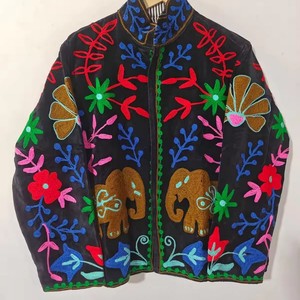 High Quality Finished <b>Women</b> Suzani Embroidered <b>Velvet</b> Cotton Winter Stand Blouson <b>Jacket</b> Autumn Floral Ethnic Fashion Reversible - Product Image 2