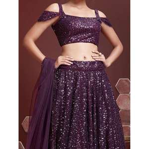 ชุดราตรีตาข่ายปักเลื่อมสีม่วงสง่างามชุดปาร์ตี้ lehenga choli - Product Image 2