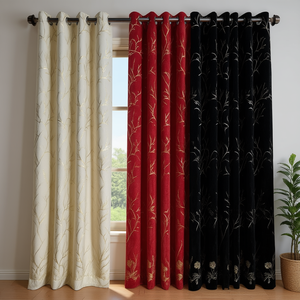 Modern 4x7 Feet Foil Velvet Window <b>Curtain</b> 4x7 Feet Pleated Embroidered Floral <b>Hooks</b> Blackout Polyester Home Hotel Hospitals - Product Image 3