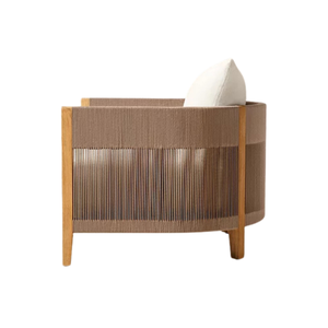 Sillón de Exterior Contemporáneo de Teca Sólida con Panel de Mimbre, Asiento Cómodo, Diseño Duradero, Muebles de Lujo para Resort - Product Image 4