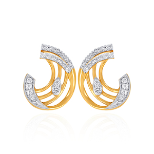 14K Yellow Gold Swirl Diamond Stud <b>Earrings</b> Round Lab Grown Diamond Designer <b>Fine</b> Jewelry for Women - Product Image 1
