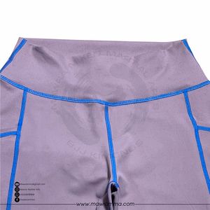 Shorts de yoga taille haute personnalisés pour femmes, avec surpiqûres contrastées, pour le sport et le fitness, style cycliste, avec doubles poches latérales, vente en gros OEM - Product Image 5