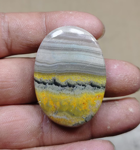 Natural Bumble Bee Jasper Loose Gemstone Oval <b>Polished</b> Flat Back <b>Wax</b> Oiled Yellow Gray Band Crystal for Jewelry Making - Product Image 1