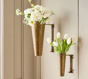 Brass <b>Wall</b> Vase Set Handmade Modern Farmhouse Style Floral Decor for Wedding Home Interior - Product Image 1