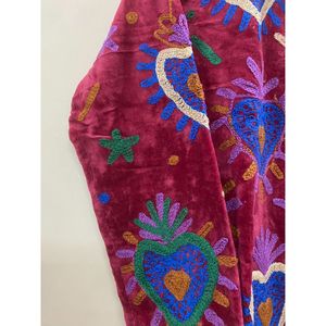 Hand Embroidered Velvet <b>Jacket</b> Women Mandarin Collar Full Sleeve Heart Pattern Autumn Bohemian Style Coat - Product Image 2