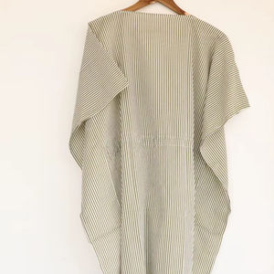 Robe kaftan en coton rayé vert olive pour femme, tenue de plage, vêtement d'été - Product Image 1