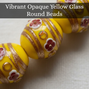 EXCEL EXPORTS Perles d'espacement en verre soufflé à la main jaunes 12 mm |   Motif en spirale à pois/feuille d'aluminium |   Fil de 8 pouces pour la création de bijoux artistiques - Product Image 2