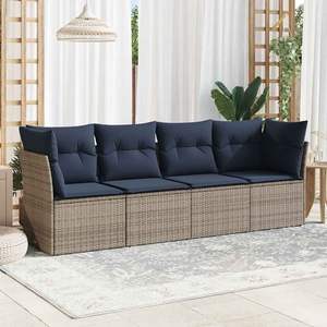 ชุดโซฟาลานบ้านหวายโพลีสีเทา 4 ชิ้นพร้อมชุดเบาะรองนั่งในสวน - Product Image 1