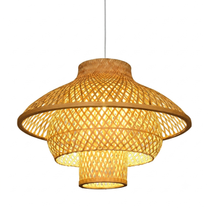 Handmade 3-Tier Bamboo Pendant Light <b>Lantern</b> Vintage Woven <b>Rattan</b> Hanging Lamp for Restaurant, Hotel, and Home Decor - Product Image 1