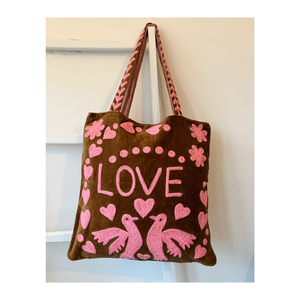 กระเป๋าโท้ทกำมะหยี่ปักลายความรักและความสงบสุขขายดีที่สุด กระเป๋าสะพายเก๋ไก๋สำหรับใช้ในชีวิตประจำวัน - Product Image 1