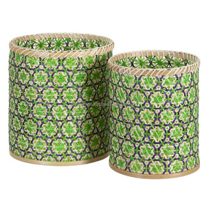 2025 Meilleure vente panier de rangement en bambou écologique en osier tissé à la main pour cuisine blanchisserie conception multifonction naturel/vert - Product Image 2