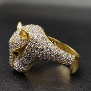 Bague unisexe en argent sterling 925 plaqué rhodium avec moissanite taille ronde, style hip-hop animal léopard, sertie pavé - Product Image 3