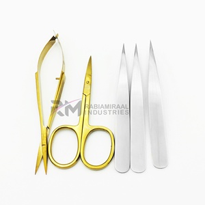 Pinzas de cejas ligeras de acero inoxidable con punta inclinada, producto de primera categoría RMI, juego de pinzas de cejas plateadas y doradas con acabado plasma. - Product Image 2