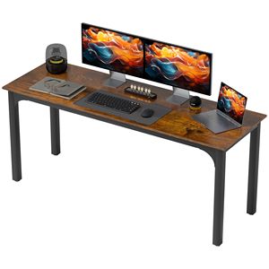 "<b>Rustic</b> Brown Wood/MDF Standing <b>Desk</b> with Metal Legs for Home Office (Foldable)" - Product Image 1