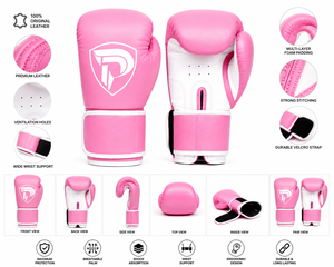 Guantes de Boxeo Profesionales Portátiles Dumela International, Color Rosa y Blanco, Cuero Genuino, Personalizados, Alta Calidad, Entrenamiento Vertical - Product Image 6