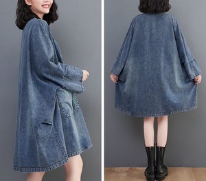 Womens Oversized Denim Cardigan <b>Jacket</b> V Neck Loose Button Wide Sleeve Large Pockets Faded Blue Quick-Drying Breathable - Product Image 5