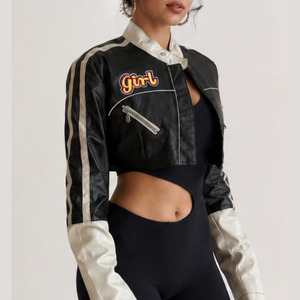 Women's PU <b>Leather</b> Cropped Moto <b>Jacket</b> | Racing Style Faux <b>Leather</b> <b>Jacket</b> | Wholesale Manufacturer - Product Image 4