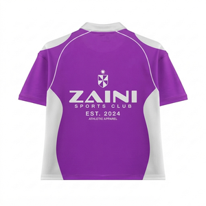 Camiseta Deportiva de Manga Corta para Hombre, Panel de Contraste Morado y Blanco en la Parte Delantera, Estampado Digital, Bordado, 10% Elastano, 90% Poliéster - Product Image 2
