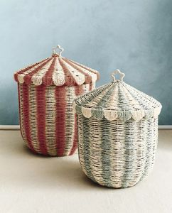 Premium Handwoven Rattan Circus Style <b>Storage</b> Basket with Lid Natural Decorative <b>Hamper</b> for Kids Room and Home Use - Product Image 2