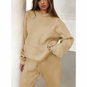Conjunto de Sudadera con Capucha para Mujer, 100% Algodón, Color Sólido, Corte Holgado, Forro Polar, Manga Larga, Informal, con Bolsillo, Largo Completo, OEM - Product Image 3