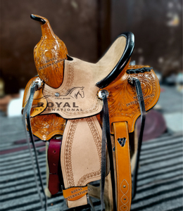 ROYAL INTERNATIONAL High Quality Barrel Racing Leather Western Saddle Fiber <b>Glass</b> <b>Tree</b> Stainless Steel Hardware for Best Price - Product Image 1