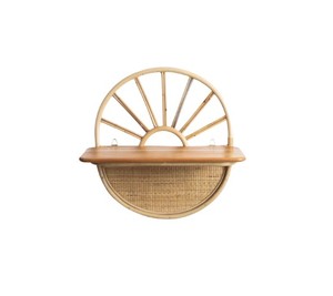 Étagère murale demi-lune en rotin artisanal avec panier de rangement tressé, organisateur suspendu décoratif pour salon, chambre d'enfant et usage domestique - Product Image 1