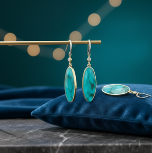 ต่างหูยาวประดับพลอยเทอร์ควอยซ์แฟนซี ขนาด 6 นิ้ว 10x30 มม. เงินแท้ 925 ชุบทอง 18K ต่างหูแบบห้อย - Product Image 1