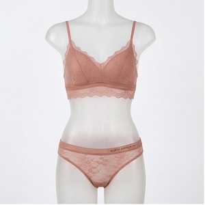 North Approach Women's Pink Lace Bralette <b>Set</b> With <b>Triangle</b> Bra And Hipster Panties Stretch Nylon Spandex Underwear - Product Image 1