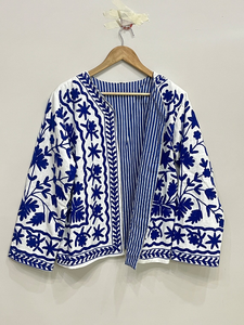 Tela de Algodón Tejida Ecológica con Patrón Floral Acolchado y Bordado Aari Vintage, Manga Corta Estilo Boho para Otoño/Invierno - Product Image 3