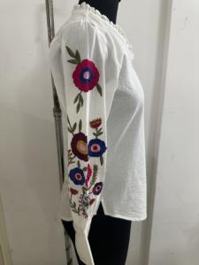 Chemisier brodé uni à manches longues pour femme, style décontracté bohème, en popeline légère anti-plis, coton, mode printemps-été - Product Image 2